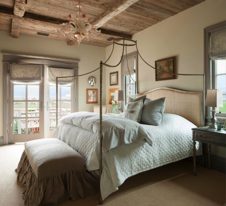 French Country bedroom with wood ceiling on Hello Lovely Studio