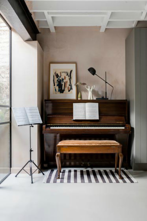 Piano vignette. Stunning and soulful space designed by Imperfect Interiors in the UK - this East Dulwich Industrial Conversion sings!