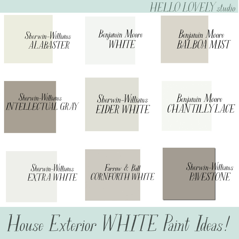 House Exterior White Paint Ideas - Hello Lovely Studio. #paintcolors #houseexteriors #bestwhitepaint #whitepaintcolors