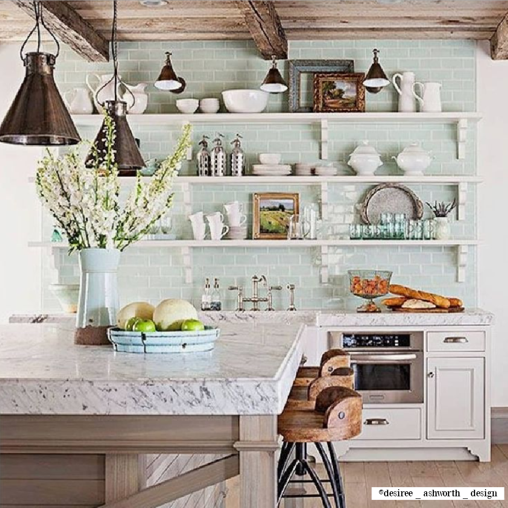 Farmhouse kitchen decor, interior design and sage green home decor