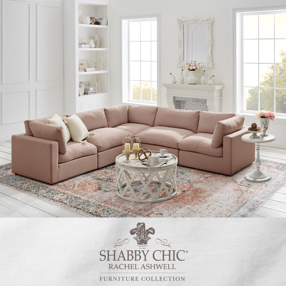Shabby Chic Rachel Ashwell sectional sofa in blush pink. #sectionals #sofas #shabbychic #rachelashwell