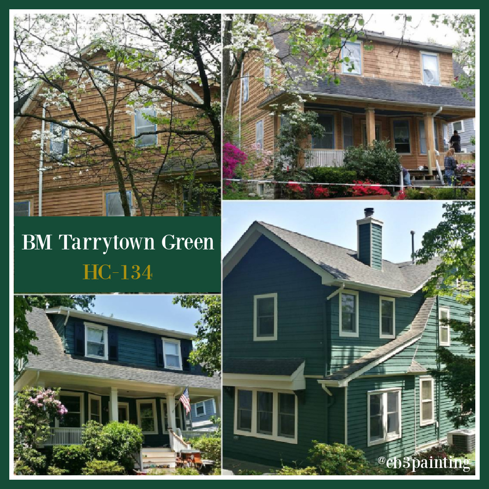 Tarrytown Green on a house exterior - Cb3Painting. #tarrytowngreen #paintcolors #greenhouses