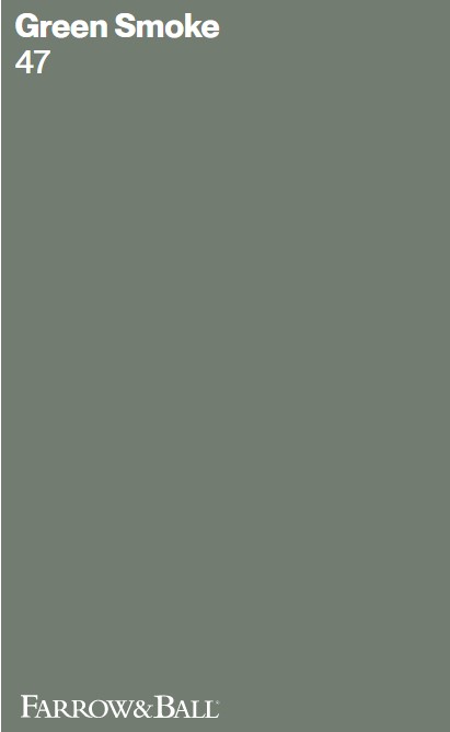Farrow & Ball Green Smoke No 47 paint color swatch. #farrowandballgreensmoke #greenpaintcolors