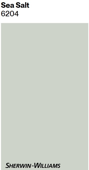 Sherwin-Williams Sea Salt paint color swatch. #lightgreenpaintcolors #greengray #lightFrenchgreen