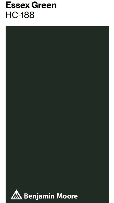 Benjamin Moore ESSEX GREEN paint color swatch HC-188. #benjaminmooreessexgreen