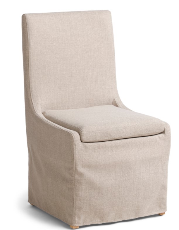 Slipcovered linen slope arm dining chair (Sole). #belgianchair #belgianlinen #slipcovereddiningchair