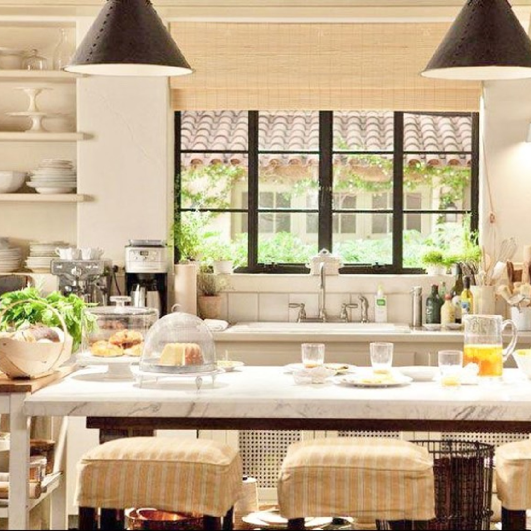 Sunny European inspired rustic elegant kitchen in It's Complicated Nancy Meyers movie.