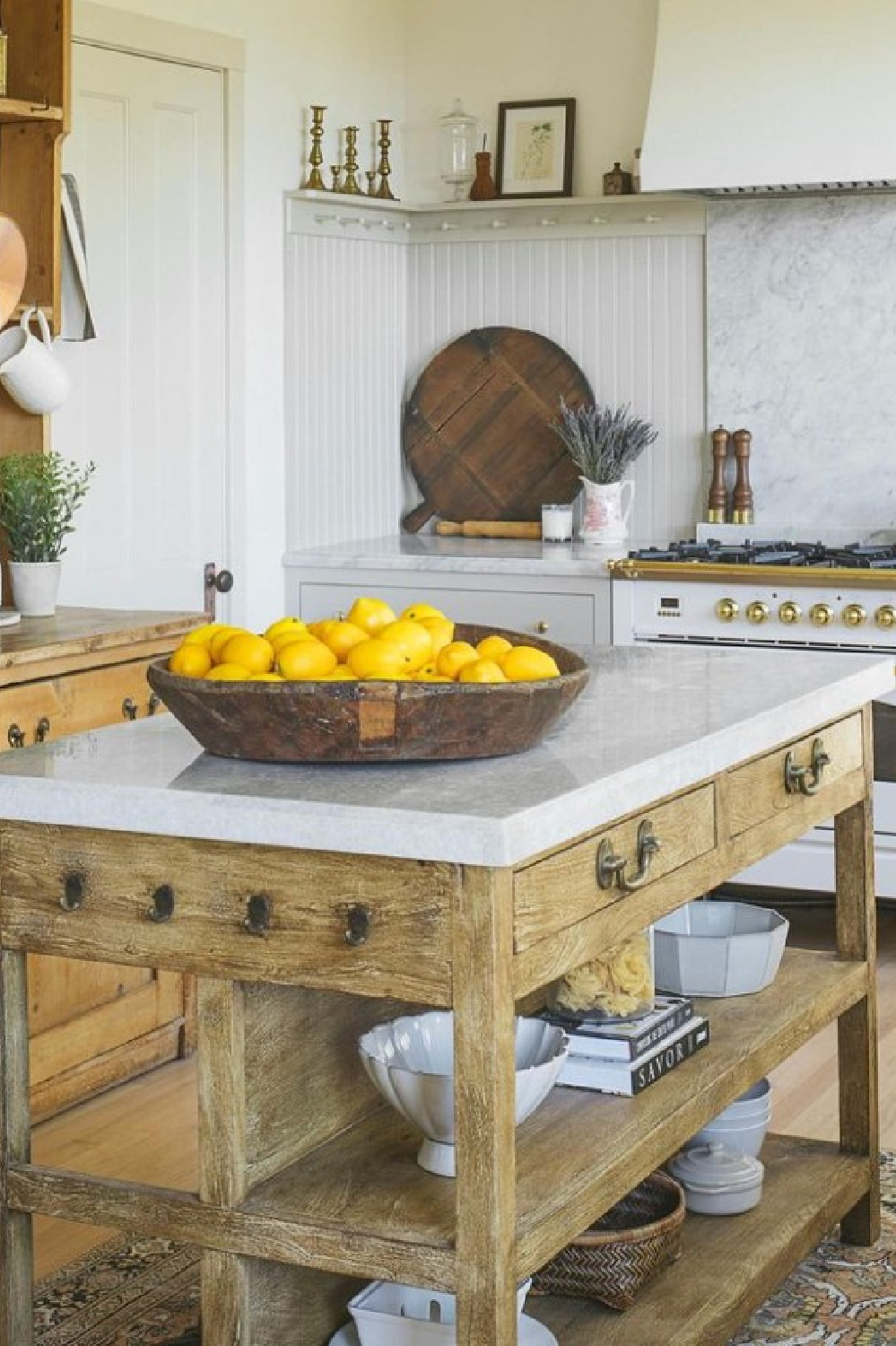 Modern European country kitchen with rustic elegance - @hearthhomeinteriors.