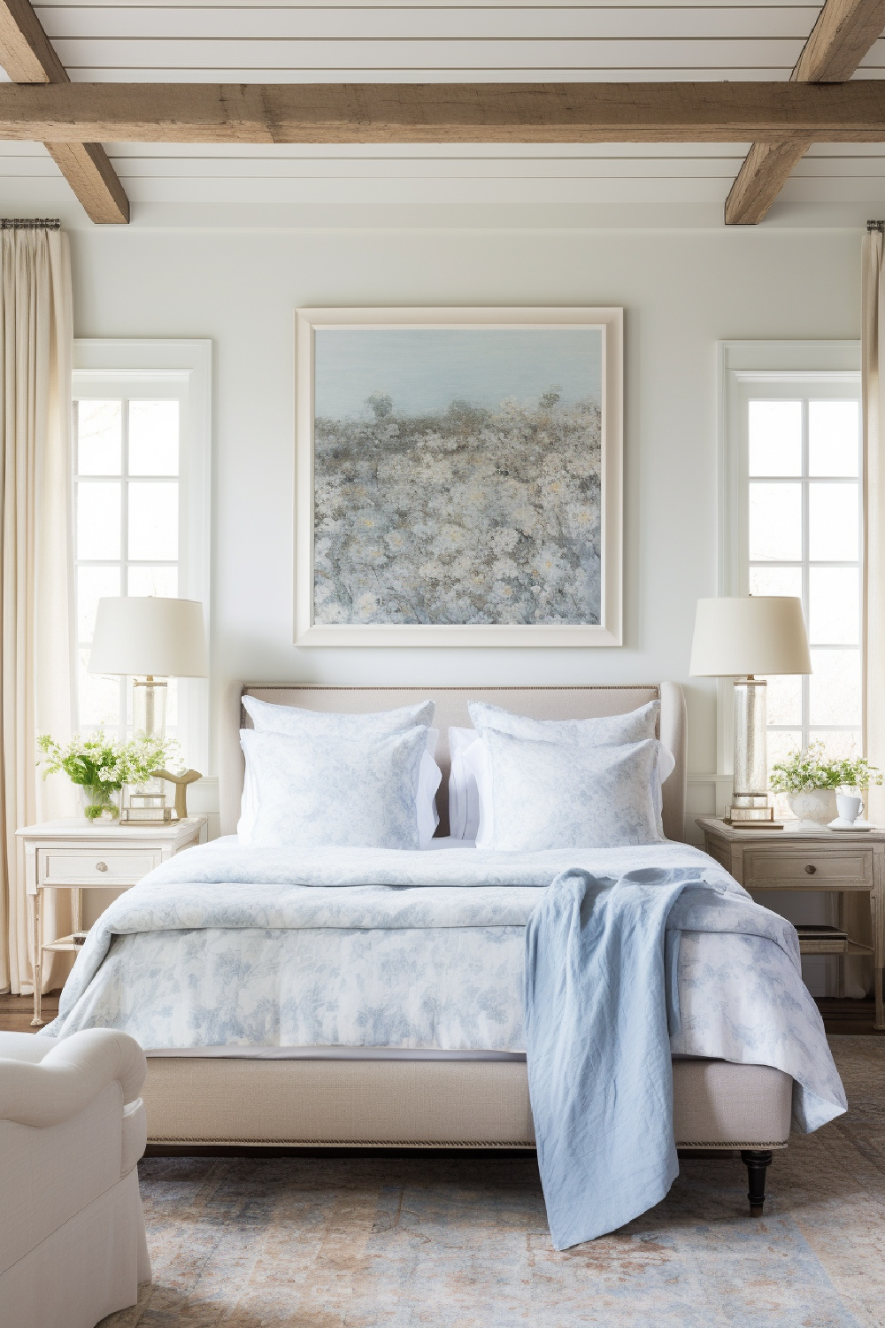 Ai designed tranquil blue bedroom - @farmhouseliving. #bluebedrooms