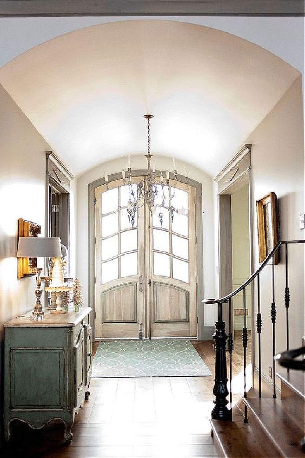 Country French entry with arched front doors - Desiree of Beljar Home. #frenchcountryhome