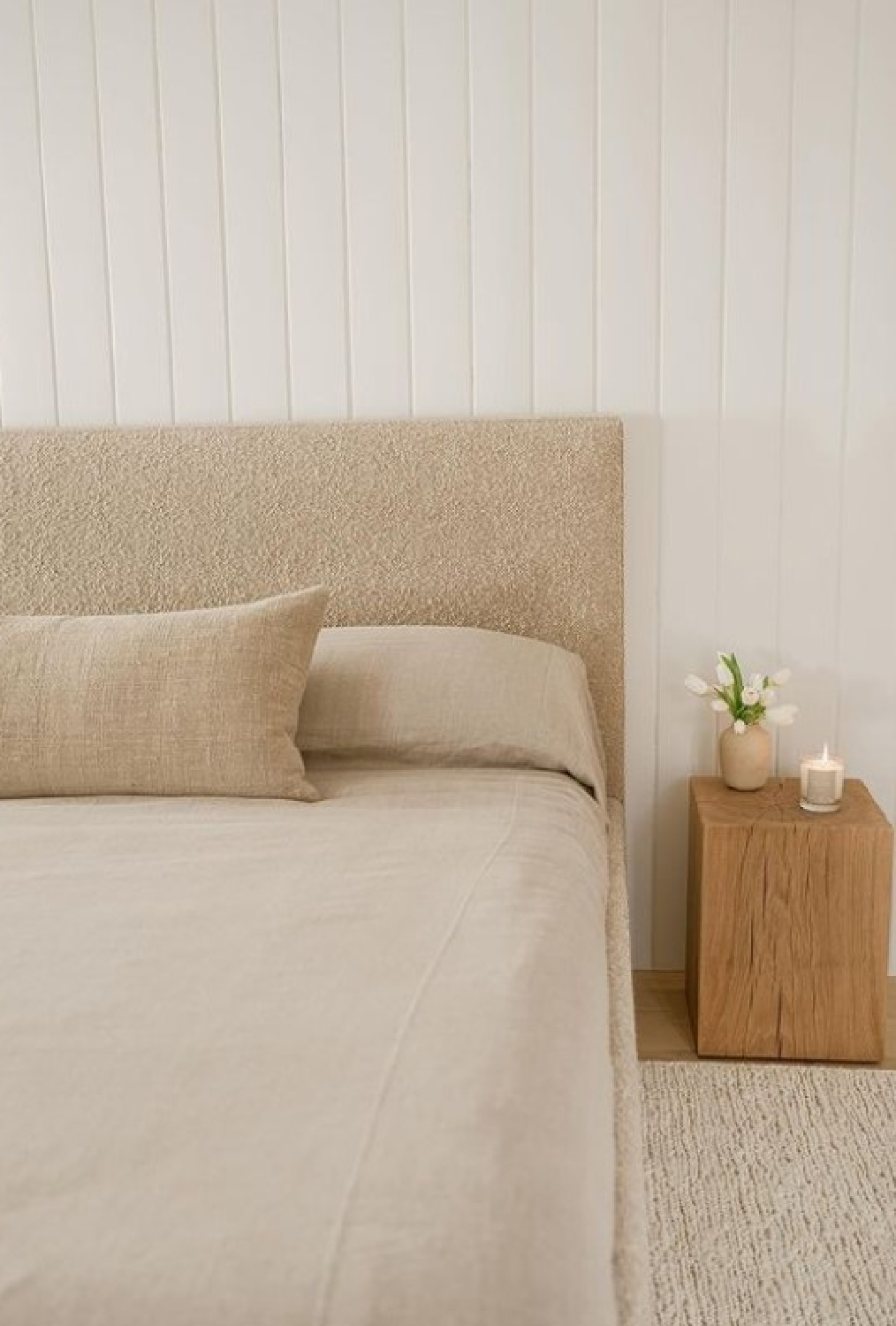 Serene neutral minimal bedroom with Belgian linen - Jenni Kayne Home.