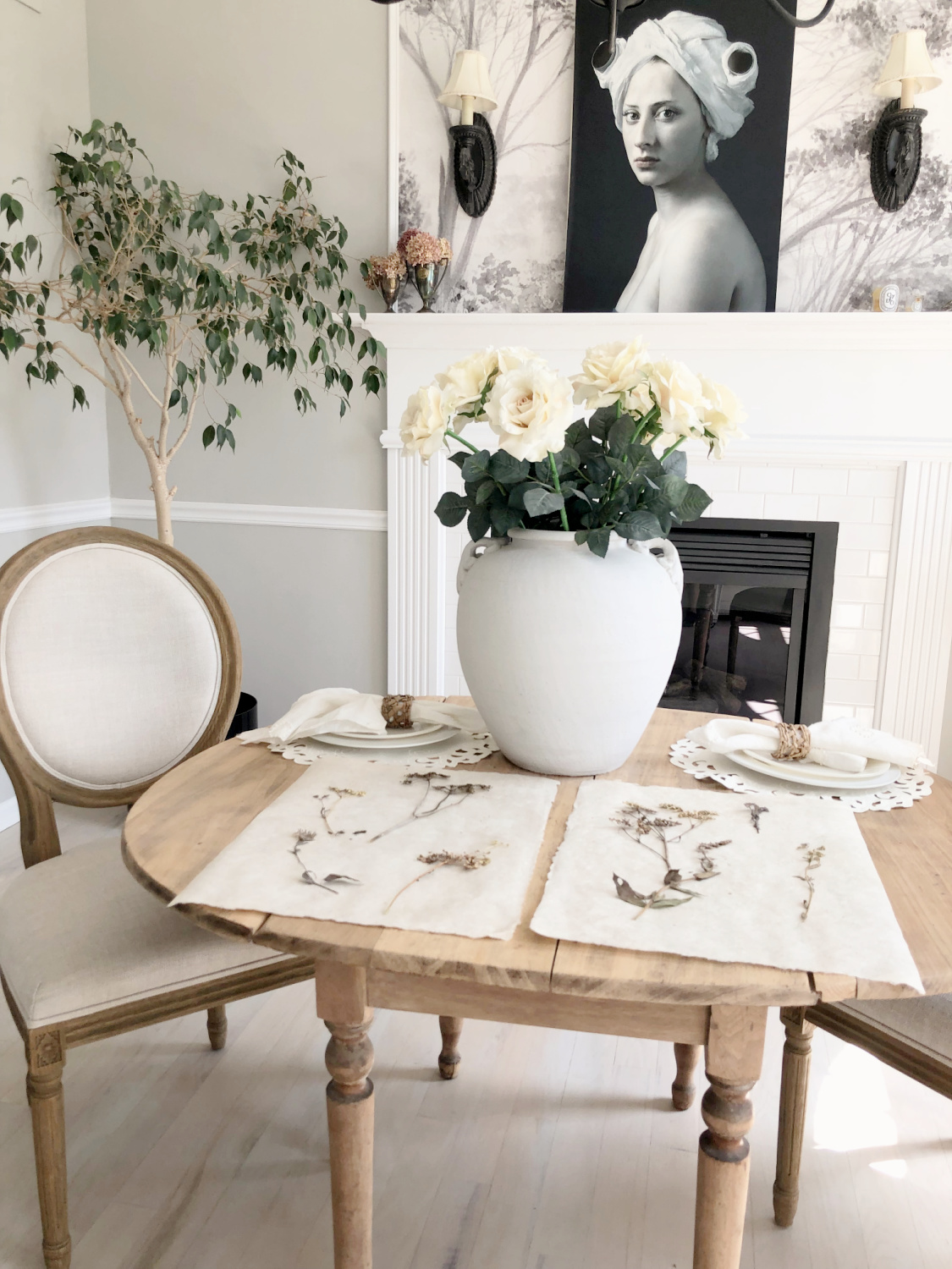 Botanical art in progress on antique dining table at the Georgian - Hello Lovely Studio.