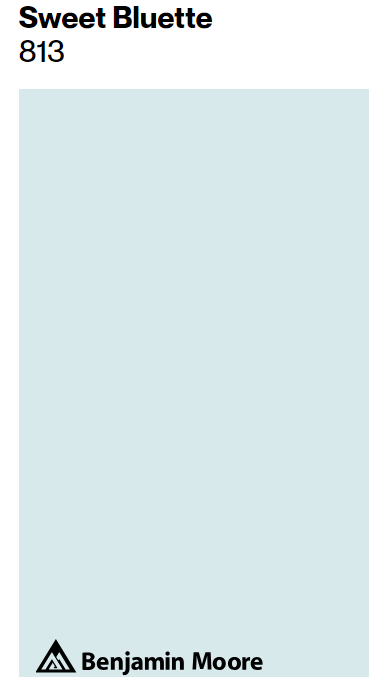 Benjamin Moore Sweet Bluette 813 paint color swatch. #sweetbluette #lightbluepaintcolors #limogesblue