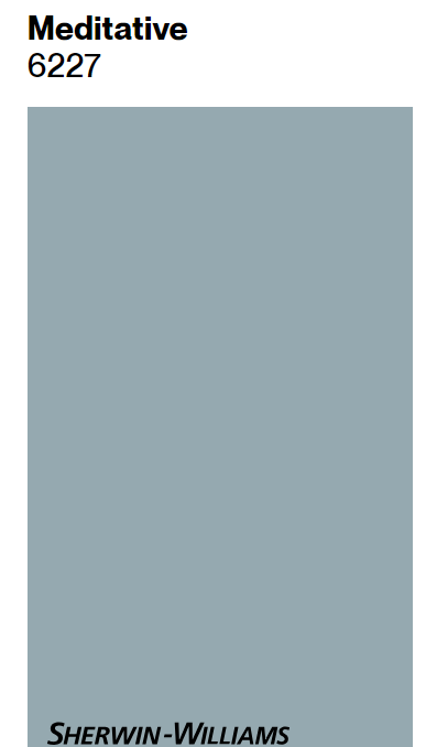 Sherwin Williams Meditative paint color swatch. #bluegreenpaintcolor #swmeditative