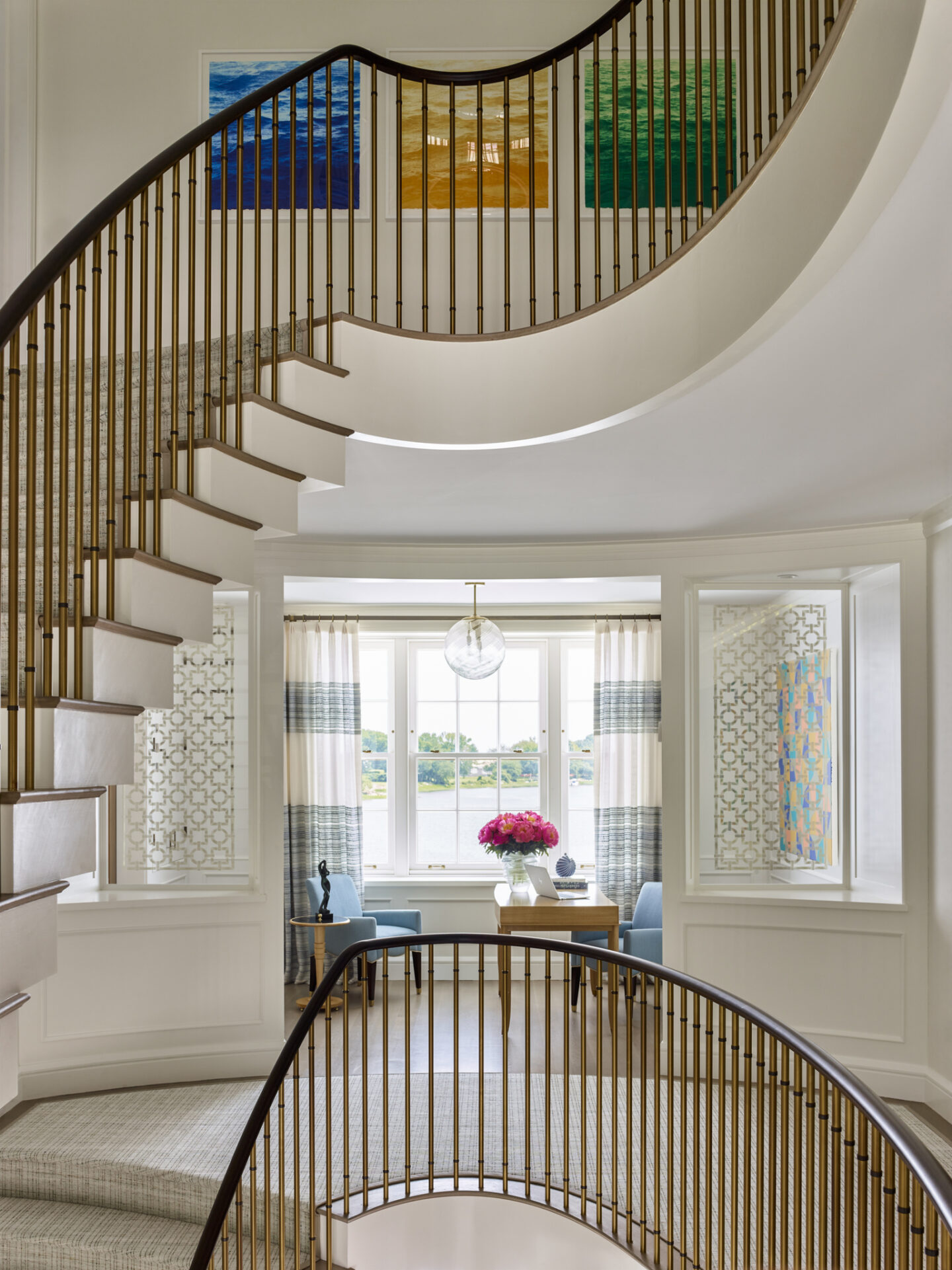 Magnificent staircase and interior design featured in CULLMAN & KRAVIS INTERIORS Lee Cavanaugh, Sarah Ramsey, Alyssa Urban (Rizzoli, 2024).