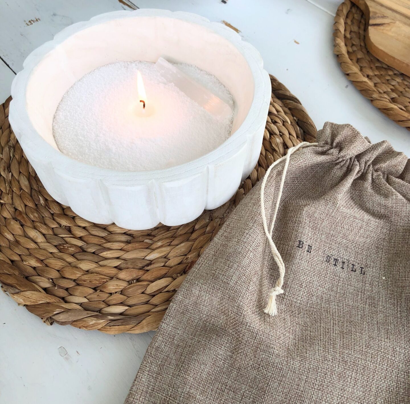 Be Still Candle - Moment Kit on my kitchen farm table - Hello Lovely Studio.