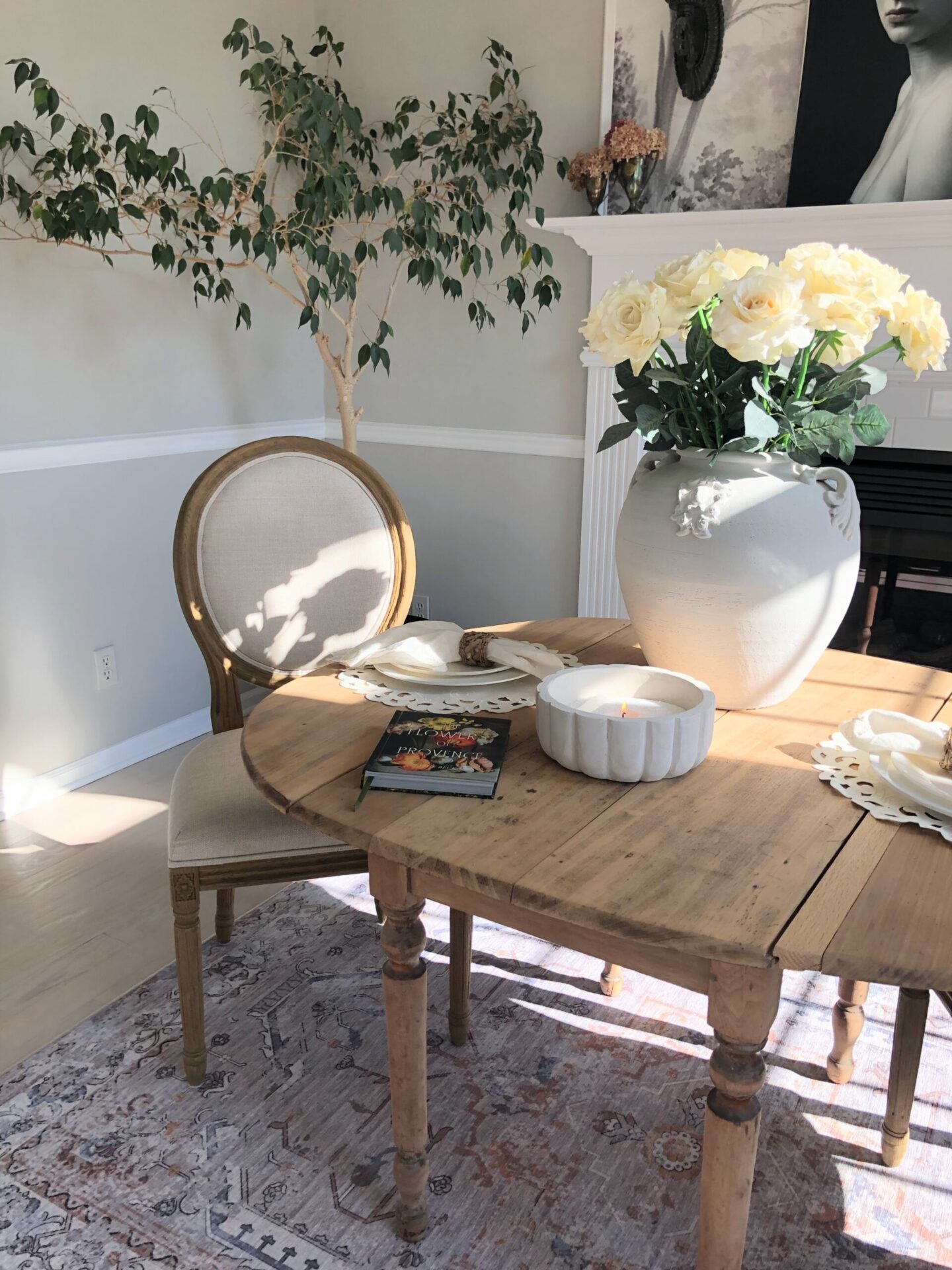 Hello Lovely's modern French dining room (SW Repose Gray on walls) with washable area rug (My Magic Carpet - Sofia Neutral). #mymagiccarpet #washablerugs #arearugs