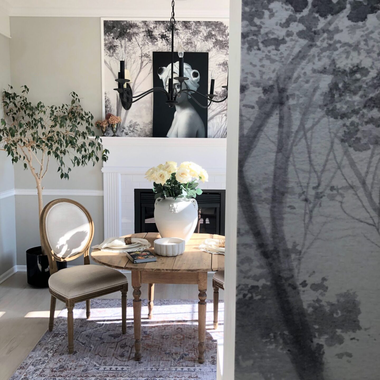 Hello Lovely's modern French dining room (SW Repose Gray on walls) with washable area rug (My Magic Carpet - Sofia Neutral). #mymagiccarpet #washablerugs #arearugs