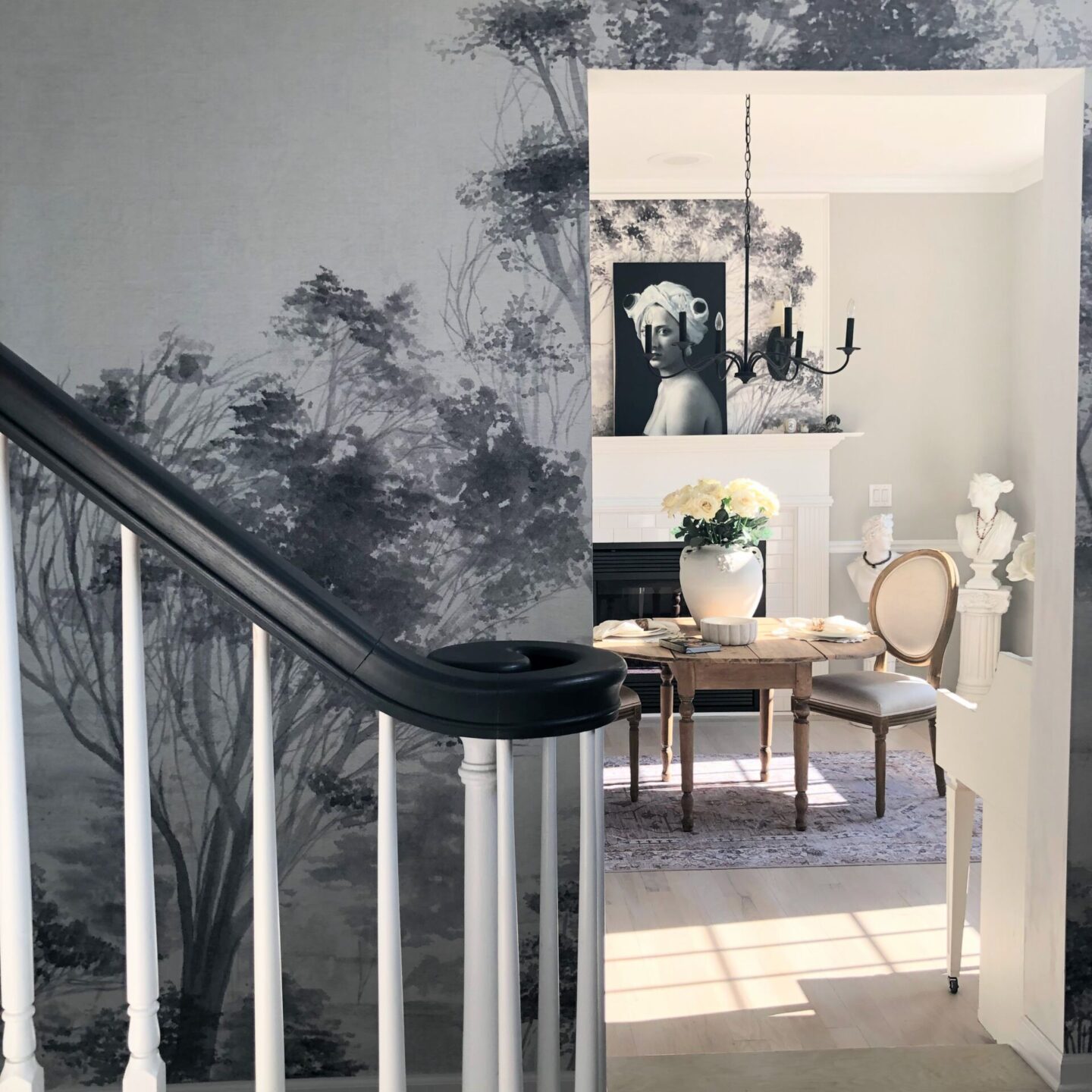 Hello Lovely's modern French dining room (SW Repose Gray on walls) with washable area rug (My Magic Carpet - Sofia Neutral). #mymagiccarpet #washablerugs #arearugs