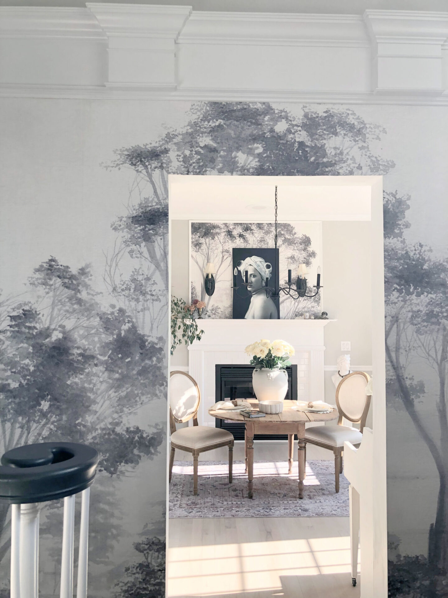 Hello Lovely's modern French dining room (SW Repose Gray on walls) with washable area rug (My Magic Carpet - Sofia Neutral). #mymagiccarpet #washablerugs #arearugs