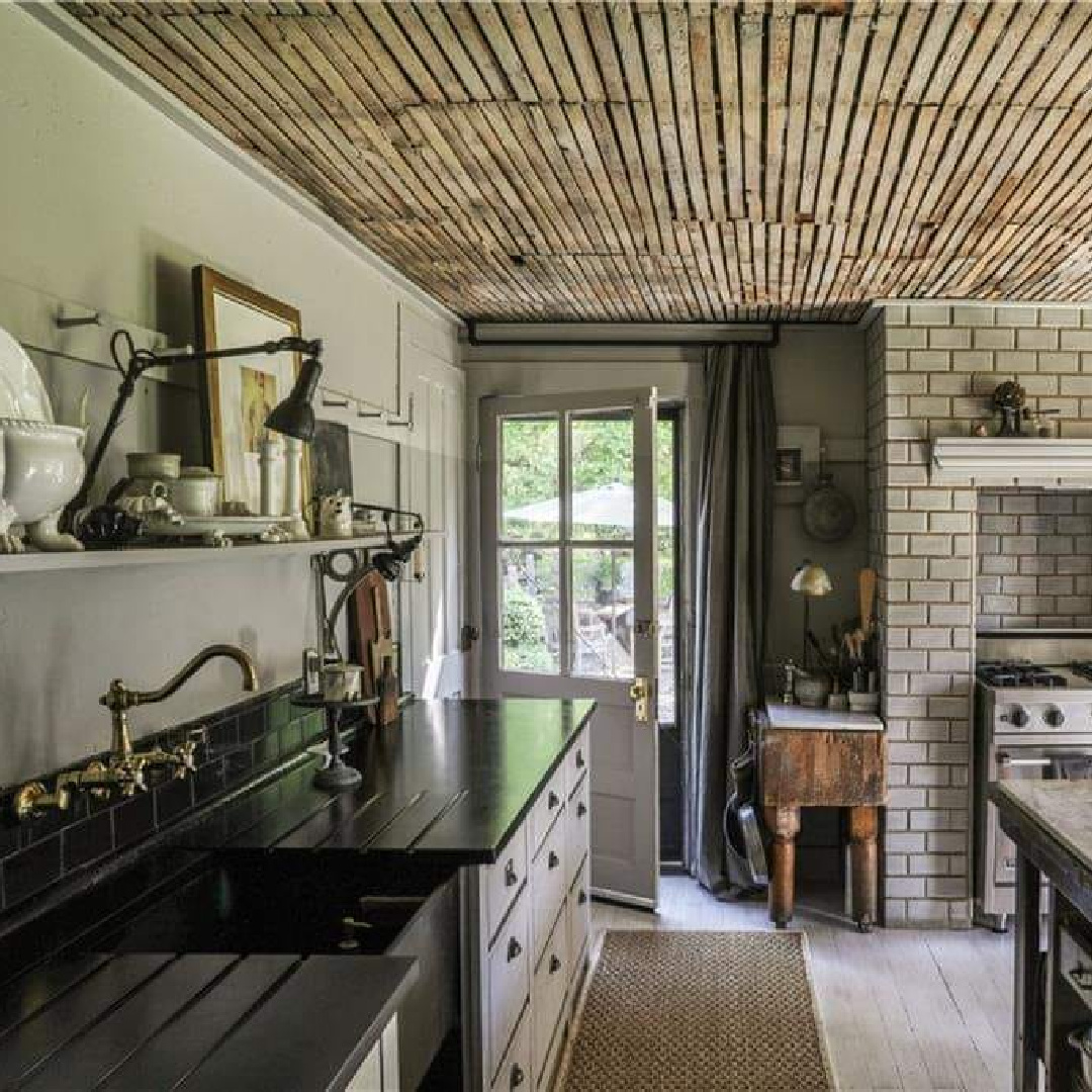 Kitchen in rustic farmhouse in New York in its undone, rustic, charming, tumbledown lovely weathered wabi sabi state. #americanfarmhouse #countryhouses #newyorkfarmhouse