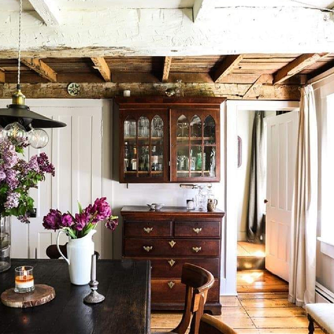 Kitchen in rustic farmhouse in New York in its undone, rustic, charming, tumbledown lovely weathered wabi sabi state. #americanfarmhouse #countryhouses #newyorkfarmhouse