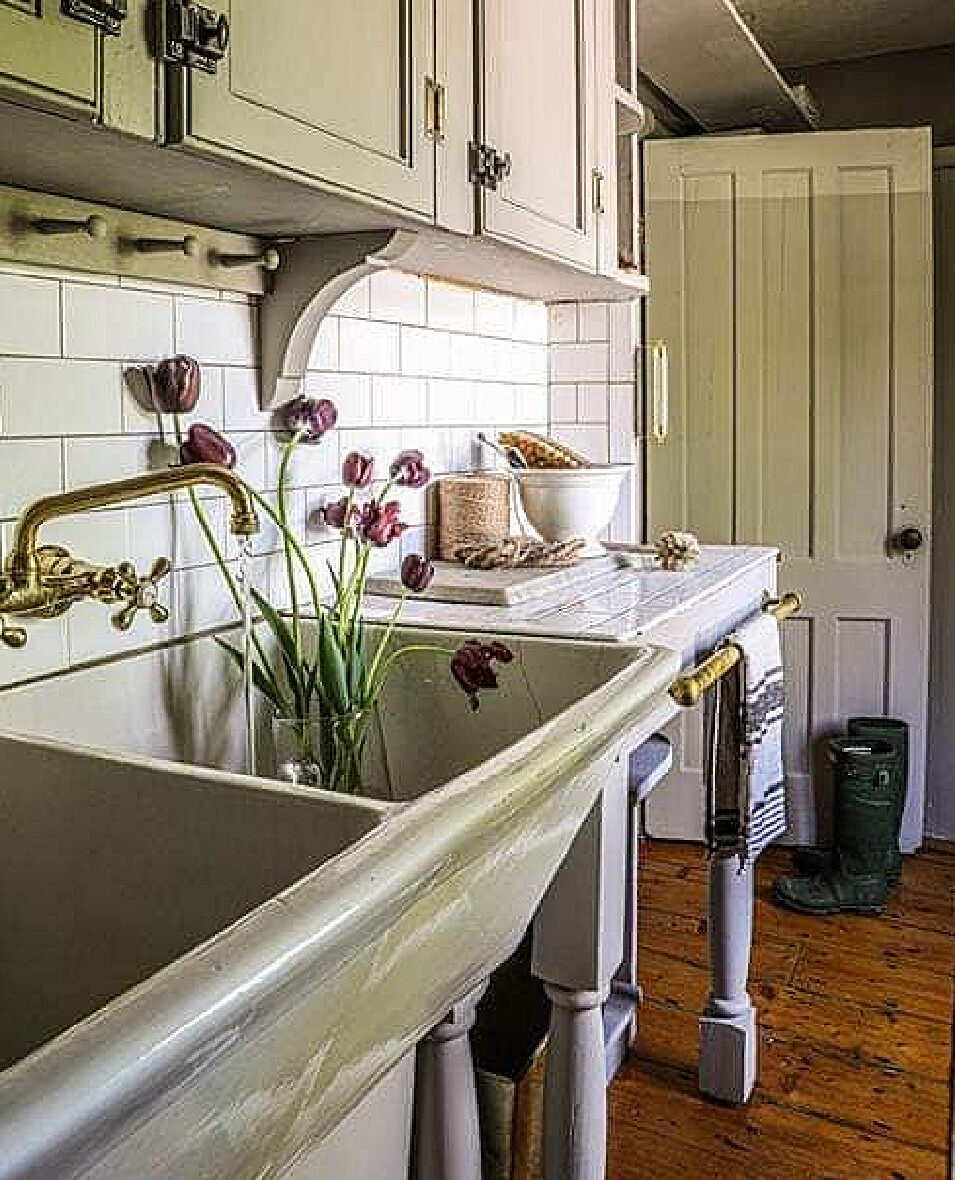 Kitchen in rustic farmhouse in New York in its undone, rustic, charming, tumbledown lovely weathered wabi sabi state. #americanfarmhouse #countryhouses #newyorkfarmhouse