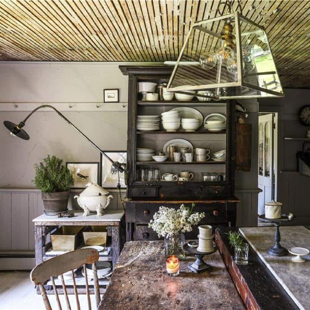 Kitchen in rustic farmhouse in New York in its undone, rustic, charming, tumbledown lovely weathered wabi sabi state. #americanfarmhouse #countryhouses #newyorkfarmhouse