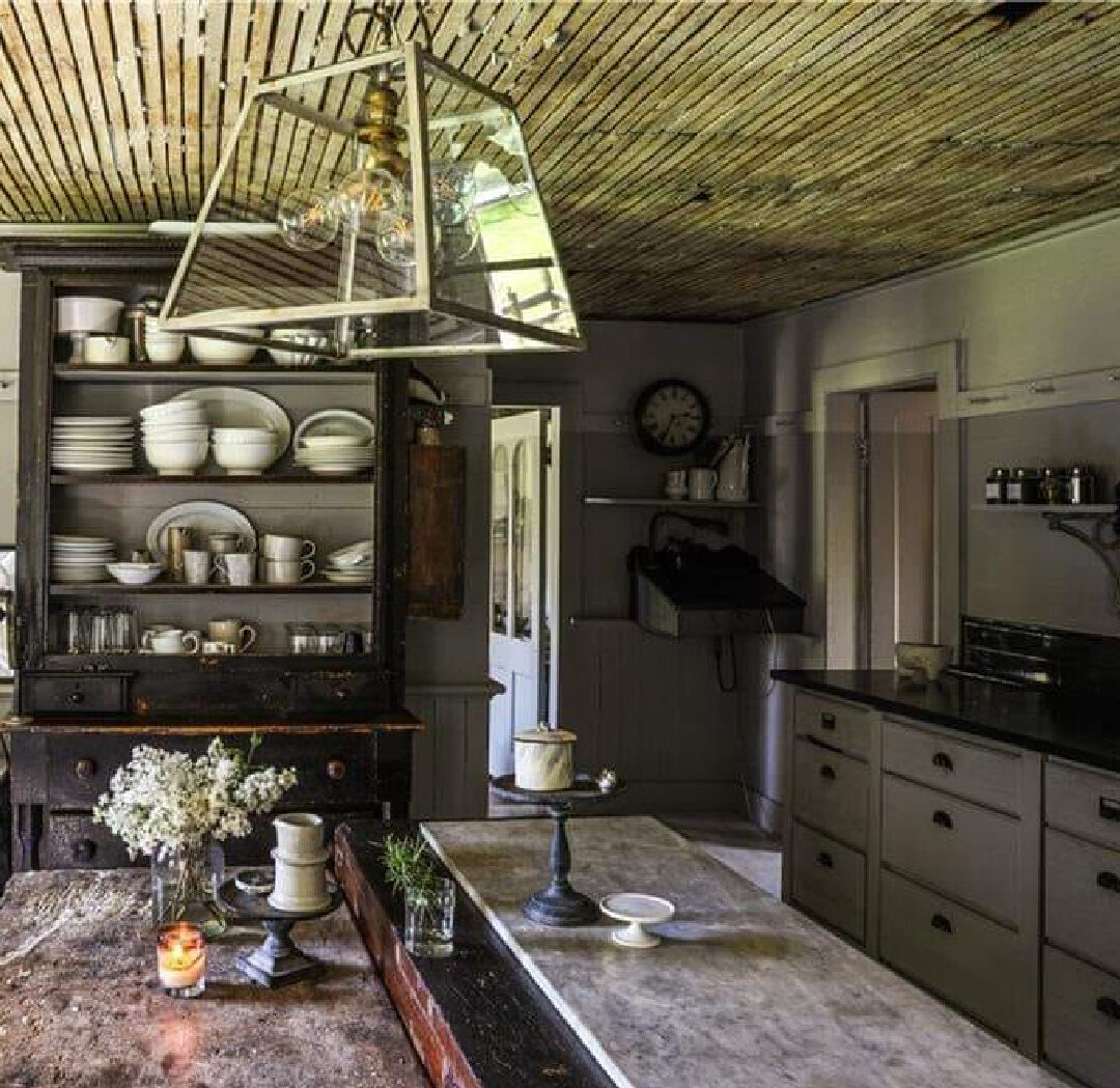 Kitchen in rustic farmhouse in New York in its undone, rustic, charming, tumbledown lovely weathered wabi sabi state. #americanfarmhouse #countryhouses #newyorkfarmhouse